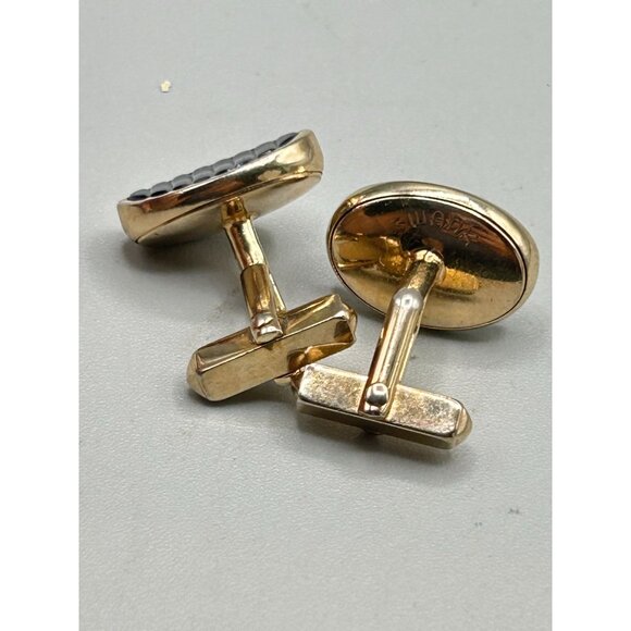 Vintage Swank Cufflinks Gold Tone Blue Textured Sides Mid Century Modern Design - Picture 5 of 8